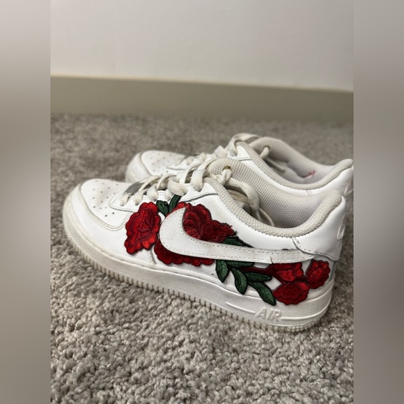 Custom Nike Air Force 1 White with Red Rose Embroidery - Picture 4 of 10